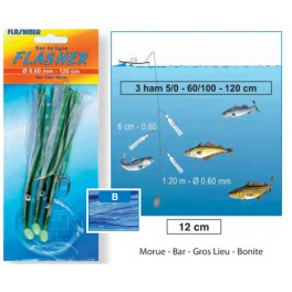BAS DE LIGNE  FLASHMER FLASHER 3 HAMECONS 5-0 BLEU-BLANC